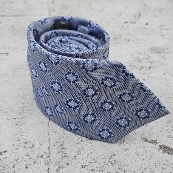 Tasso Elba Men Tie Blue 100% silk Handmade Necktie Classic Tie - Picture 4 of 9